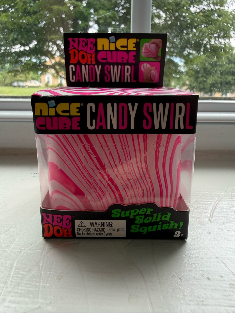 Schylling Needoh Nice Cube Candy Swirl Super Solid Squish Toy - Pink/white NEW